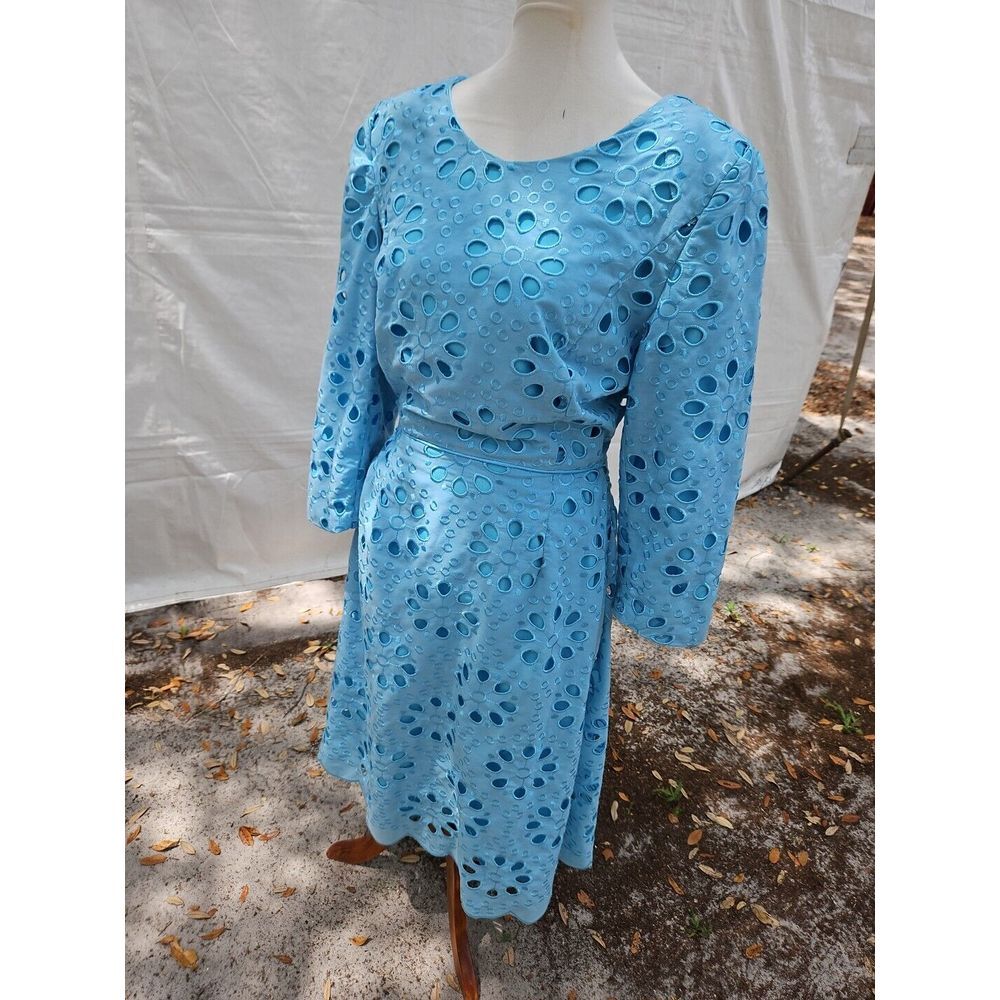 Lily & Taylor‎ Dress OVERSIZED EYELET Light Blue Embroidered Mother Of Bride